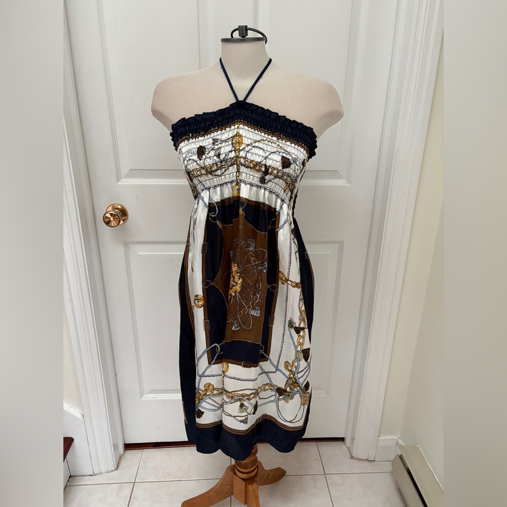 Elegant Halter Dress with Chain Print